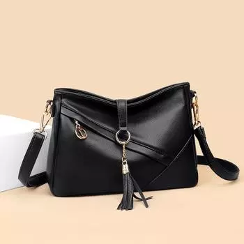 Jinlu Mingyuan женская сумка 2024 Новая мода корейского издания женская сумка из мягкой кожи через плечо однотонная маленькая сумка на одно плечо с кисточками