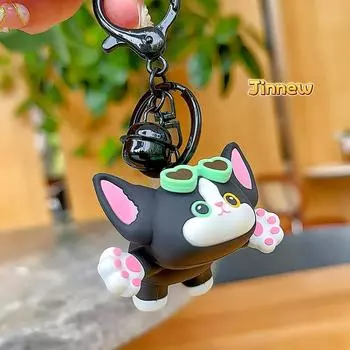 Jinnew Fun Cartoon Devon Rex Cat Sunglasses Keychain Collectible Gift For Cat Lovers And Friends