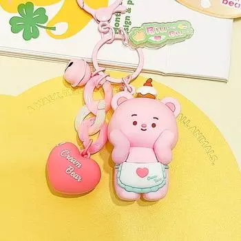 Jinnew Крем Очаровательный Медведь Лицо Смола Брелок Очаровательный Брелок Для Подарков Аксессуары И Pink Apron