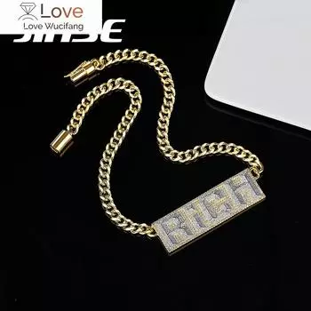 JINSE Big Hip Hop Choker Iced Out Bling Full CZ Letter Rich Подвесные ожерелья Модные украшения для мужчин и женщин Подарки в стиле панк Kolye 49cm