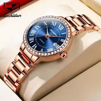 JINSHIDUN брендовые часы, инкрустированные бриллиантами, римские автоматические механические часы, водонепроницаемые женские часы, женские часы