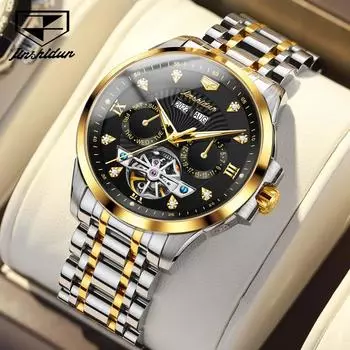 JINSHIDUN Брендовые деловые модные многофункциональные автоматические механические часы с турбийоном, мужские часы