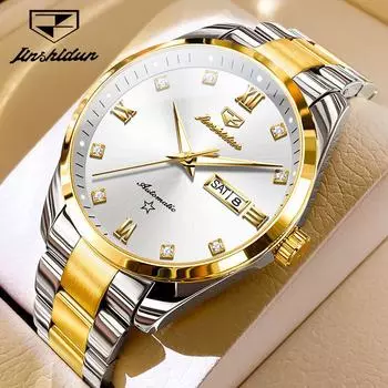 JINSHIDUN часы мужские деловые механические часы с двойным календарем водонепроницаемые деловые мужские часы мужские часы