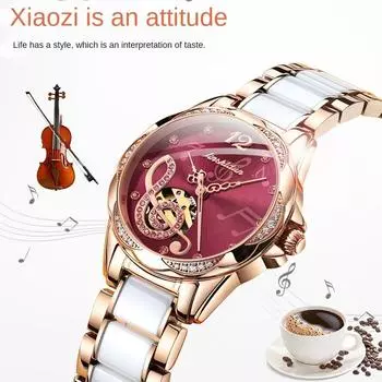 JINSHIDUN Механизм JinshidUN Брендовые часы Водонепроницаемые стальные керамические механические часы Женские часы Женские часы