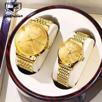 JINSHIDUN новые мужские часы для бизнеса и отдыха, модные часы с бриллиантовым ремнем и календарем, водонепроницаемые женские часы для пар высокого класса