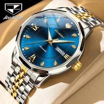 JINSHIDUN новые мужские часы для бизнеса и отдыха, элегантные деловые механические часы с двойным календарем, водонепроницаемые деловые мужские часы