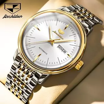 JINSHIDUN новые мужские часы для бизнеса и отдыха, простые водонепроницаемые светящиеся автоматические механические мужские часы высокого класса