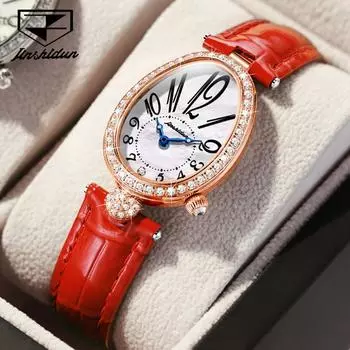 JINSHIDUN новые женские часы для бизнеса и отдыха, кварцевые часы в форме гусиного яйца с бриллиантами, водонепроницаемые часы высокого класса