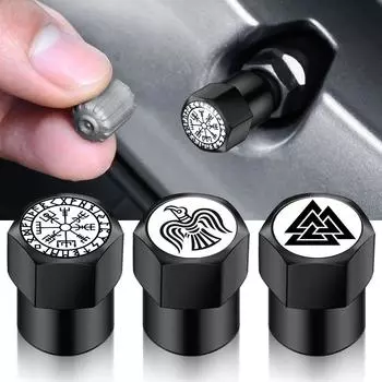 JINXU 4 шт., алюминиевый сплав, автомобильные колеса, колпачки для клапанов шин, скандинавские тотемные эмблемы викингов, амулет, наклейки для авто шин, Стайлинг A чёрный