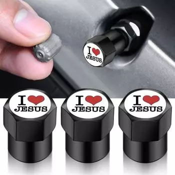 JINXU 4 шт. универсальные автомобильные колпачки клапанов, аксессуары, автомобильные колпачки для колес, покрышек, стержней шин, наклейка на воздушную крышку для стайлинга автомобилей в форме сердца «Я люблю Иисуса» чёрный