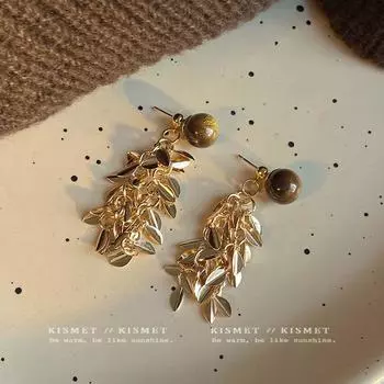 Jinyu Mantang ~ Maillard Tigereye Wheat Tassel Stud Earrings for Women Fall and Winter Elegant Delicate Earrings 2025 New Arrival