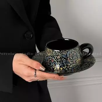 Jinyun Retro Coffee Cup Gift Box Ceramic Gift Cup Souvenir Light Luxury Flowers High end Cup Saucer Gift 300ML