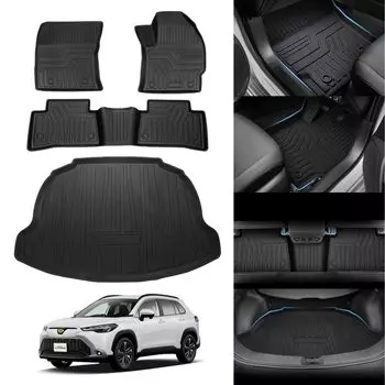 Jiooy Toyota New Corolla Cross 10 Series Коврик для пола Коврик для багажника Комплект COROLA CROSS 2WD Эксклюзивный 3D 3D Коврик для пола Автомобильный коврик Водонепроницаемый Коврик для багажника Пятно чёрный