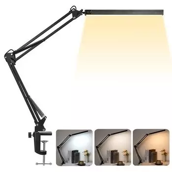 JIREUAFY Настольный светильник с энергосберегающим светодиодом, 3 уровня цвета, широкая армированная алюминиевая настольная подставка, настольный светильник для чтения, регулировка под разными углами,