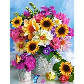 JISAN Ювелирный набор для вышивки крестиком, холст, 50x40 см, JB02, F16 - ваза с розами и подсолнухами, 1 шт., популярные корейские игрушки
