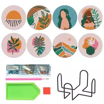 JISHSHAY Diamond Art Coaster Set of 8 5D Diamond Art Kit Bead Art Begin Diamond Art Fashion Painting Set DIY Diamond Art Craft Kit Popular Full