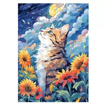 JISHSHAY Diamond Art Kit 30x40 см Diamond Art Cat Cute Bead Art Animal 5D Diamond Art Sunflower DIY Diamond Painting Beginner Diamond Art Month Popular