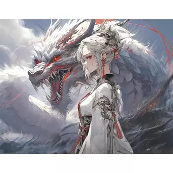 JISHSHAY Diamond Art Kit 50x40 см Diamond Art Dragon Bead Art Advanced 5D Diamond Art Girl and Dragon Популярная алмазная живопись для начинающих DIY Diamond Art