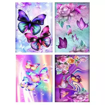 JISHSHAY Diamond Art Набор из 4 30x40 см Алмазная вышивка Бабочка Бисер Искусство Продвинутый 5D Алмазная вышивка Цветок Алмазная живопись Новичок Алмазная вышивка Флуоресцентный