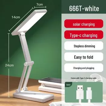 Jiuliang LED Solar Charging Desk Lamp 666T - Foldable Eye Protection Reading Light for Students White (1600 mAh)