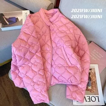 Jiunii pink love хлопковая одежда для женщин 2024 года, зимняя новая повседневная куртка в иностранном стиле для маленького мужчины, тонкая короткая утолщенная S within 47.5 kg
