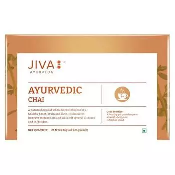 Jiva Ayurvedic Chai - 25 чайных пакетиков | Чай без кофеина для здоровья сердца, мозга и печени | Снижает уровень холестерина и улучшает пищеварение(Пакет из 1)