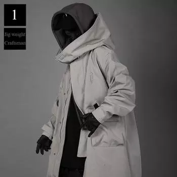 Jiye Heavy Industry, новая искусственная рабочая одежда из двух предметов, ветровка, мужское свободное повседневное пальто средней длины L чёрный