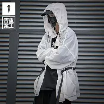 Jiye Heavy Industry Новая солнцезащитная одежда с капюшоном и воротником-стойкой для мужчин. Быстросохнущая мужская одежда для занятий спортом на открытом воздухе. Свободная одежда для защиты от солнца. L чёрный