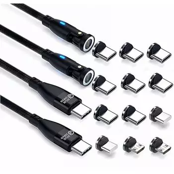 JJ JULIE JAPAN магнитный зарядный кабель 9PIN PD 60W 1м2 шт. 2м2 шт. 3 типа магнитных клемм (USB Type-C, MicroUSB, i-product)