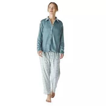 JJBEP1001 Женская бархатная пижама с длинными рукавами и застежкой на пуговицы XL бирюзовый