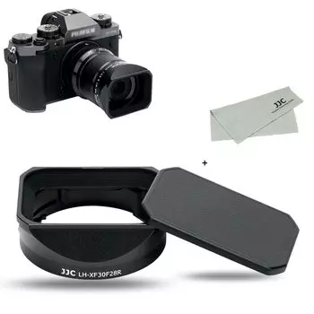 JJC Metal Square Lens Hood Hood Cap for Fujifilm XF 30mm R LM WR Macro Lens with Cleaning Cloth + F2.8