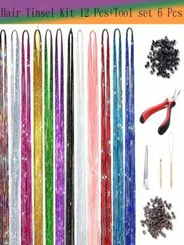 JJINKAILI 18 шт. блестящие 48-дюймовые очень длинные прямые волосы мишура синтетический набор для наращивания волос, цветные волосы для девочек на вечеринку в честь Хэллоуина ежедневное использование 120cm