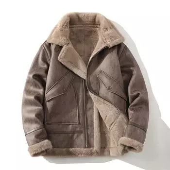 JK1994 Cross Border / Новая мужская куртка большого размера с мехом и воротником-стойкой из плюша 2XL светло-коричневого