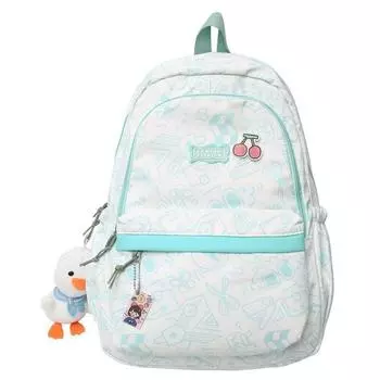JK Backpack Ins Women Cute High School Junior High School Student Large Capacity Trendy Backpack Elementary School Student Simple Fresh Schoolbag Light green, backpack + badge + little duck