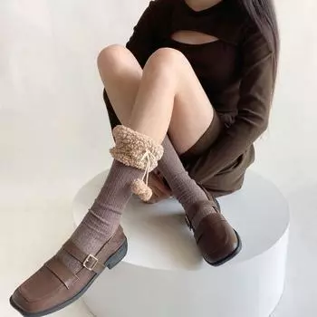 JK Bow Socks Женские носки Зимние носки для теленка Милые носки средней длины Осень и зима D
