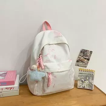 JK Chinese Style Schoolbag Women Ins Niche Junior High School Student Good-looking College Student Design Sense Travel Leisure Backpack Light Pink Large with Hanging