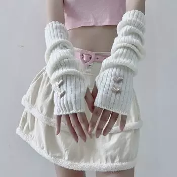 JK Fingerless Gloves Girls Oversleeves Sweet Cute Young Adult Wool Knitting Japanese Style Senior Sister Sexy XINGX Arm Sleeve White One size