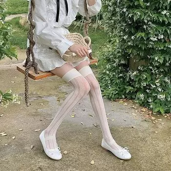 JK Girls Thigh Чулки женские полые сексуальные кружевные сетчатые чулки гольфы Лолита чулки бедра высокие носки белый