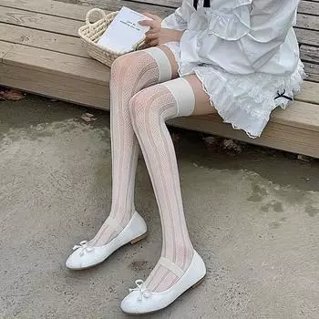 JK Girls Thigh Чулки женские полые сексуальные кружевные сетчатые чулки гольфы Лолита чулки бедра высокие носки белый