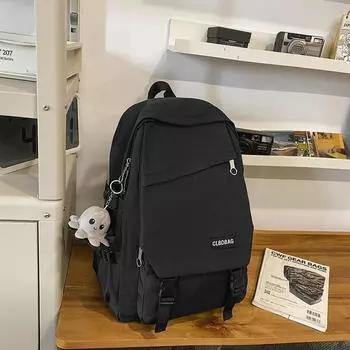 JK High School Student Schoolbag Male Ins Campus Backpack Women College Student Simple Large Capacity Travel Backpack Junior High School Student Black, bag + octopus pendant