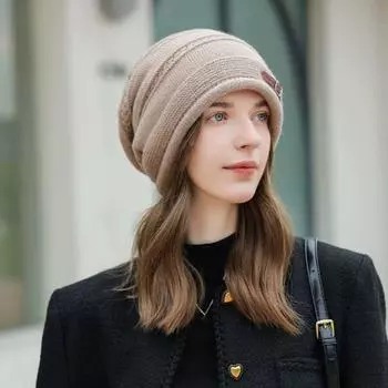 JK Knitted Skullies Утолщенная мешковатая шапка Модная свободная кепка Осень чёрный