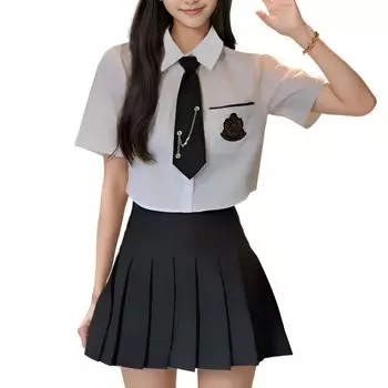 JK Korean School 3 Piece Set [AZ-FRONT] Униформа, Униформа, Униформа, Косплей, Хэллоуин, Рубашка, Галстук, Юбка, (L) чёрный