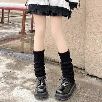 JK Lolita Harajuku Style Вязаные носки средней длины, длинные, белые, детские, осенние носки G9S2 Black-One size