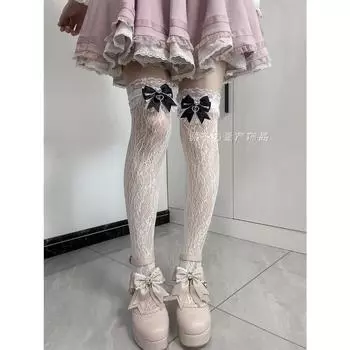 JK Лолита Кружевные чулки с бантиком Y2K Носки Женские Длинные чулки Подростковая форма Гольфы до икр Студенческие Милые JK Носки Adult