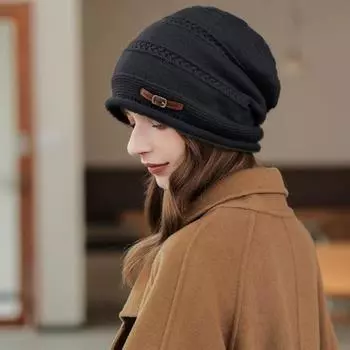 JK Loose Beanie Velvet Slouchy Hat Retro Knitted Skullies Autumn чёрный