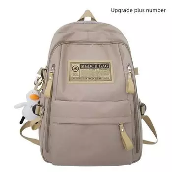 JK Men s Schoolbag Women Large Capacity High School Junior High School Student Backpack Backpack Primary School Student Computer Bag Khaki upgrade plus number + duck pendant