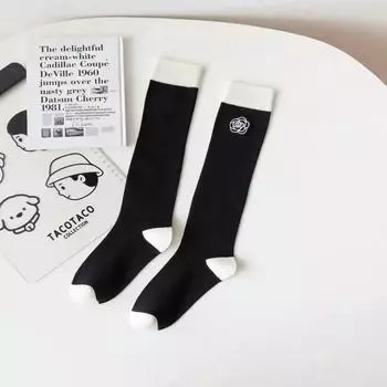 JK Модные черно-белые контрастные вышитые гольфы до колена, трендовые панельные утягивающие, в японском школьном стиле, кавайные носки для женщин One Size(EU 34-43)