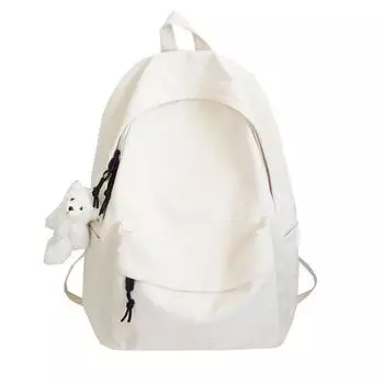 JK New Fashion Backpack Ins Canvas Backpack Women s Bag Korean Campus Solid Flip High Street Girl s Schoolbag White, with pendant