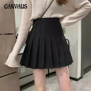Jk Плиссированная юбка Юбка-трапеция Юбка-бюстье Женская весна и осень с высокой талией Грушевидная короткая юбка с промежностью XS чёрный