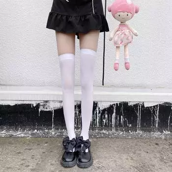 JK японские милые чулки выше колена с защитой от защемления черные: Высокая трубка, длина до икры, тонкая, полая конструкция One size чёрный